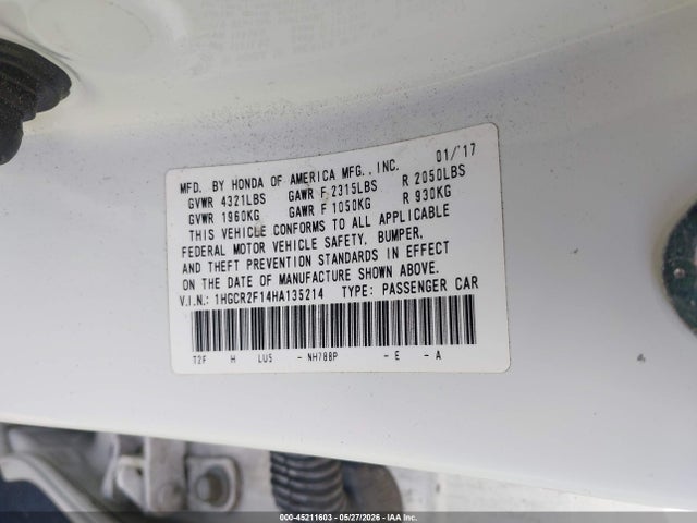1HGCR2F14HA135214 Honda Accord Sport Se