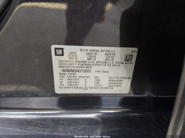 Продажа на аукционе авто 2016 Chevrolet Silverado 1500 1lt, vin: 1GCRCREC8GZ122875, номер лота: 45211616