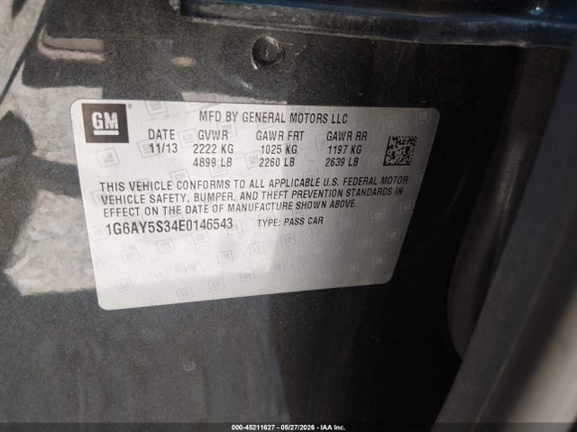 45211627 :رقم المزاد ، 1G6AY5S34E0146543 vin ، 2014 Cadillac Cts Performance مزاد بيع