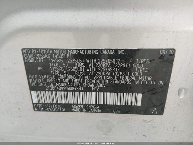 Aukcja sprzedaży 2011 Toyota Rav4, vin: 2T3BF4DV2BW084891, numer aukcji: 45211628