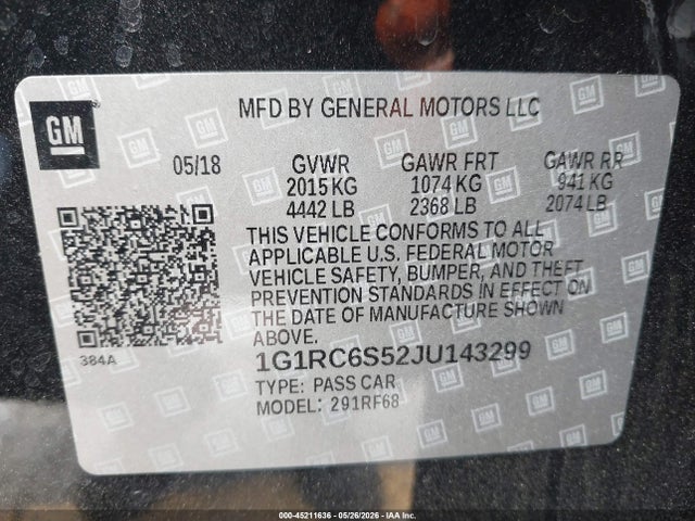 1G1RC6S52JU143299 Chevrolet VOLT LT