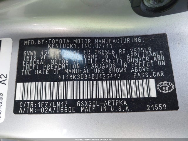 Продаж на аукціоні авто 2011 Toyota Avalon Limited, vin: 4T1BK3DB4BU426412, номер лоту: 45211666