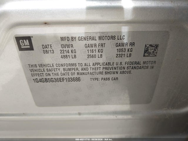 Продаж на аукціоні авто 2014 Buick Lacrosse Leather Group, vin: 1G4GB5G36EF103686, номер лоту: 45211718