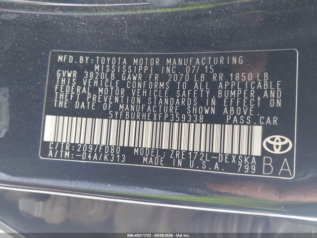 Toyota Corolla S Plus 2015 5YFBURHEXFP359338 Image 9