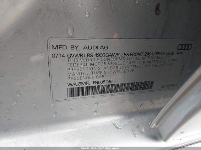 2015 Audi A4 2.0t Premium მანქანა იყიდება აუქციონზე, vin: WAUBFAFL1FN005246, აუქციონის ნომერი: 45211728
