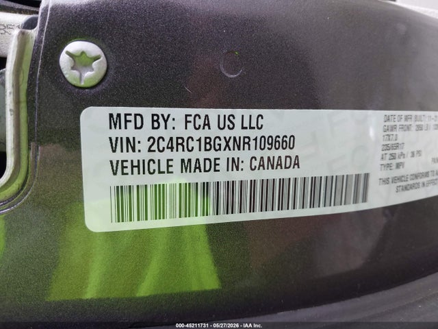 Продаж на аукціоні авто 2022 Chrysler Pacifica Touring L, vin: 2C4RC1BGXNR109660, номер лоту: 45211731