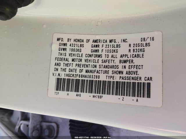 1HGCR2F68HA065289 Honda Accord Sport