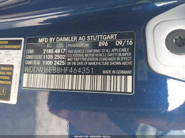 45211760 :رقم المزاد ، WDDWJ6EB8HF464351 vin ، 2017 Mercedes-benz Amg C 43 4matic مزاد بيع