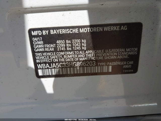 BMW 530I 2017 WBAJA5C33HG896203 Image 9