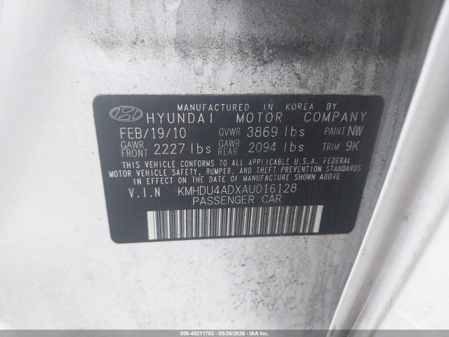Aukcja sprzedaży 2010 Hyundai Elantra Gls, vin: KMHDU4ADXAU016128, numer aukcji: 45211783