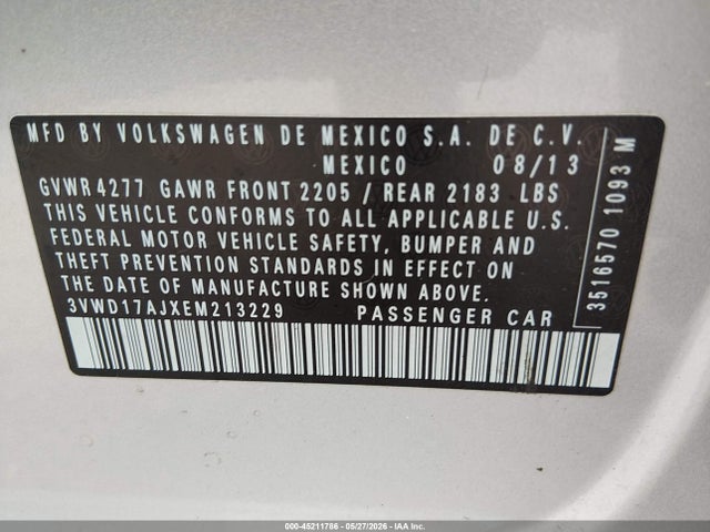 Продаж на аукціоні авто 2014 Volkswagen Jetta 1.8t Se, vin: 3VWD17AJXEM213229, номер лоту: 45211786