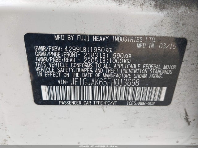 Продаж на аукціоні авто 2015 Subaru Impreza 2.0i Premium, vin: JF1GJAK65FH013698, номер лоту: 45211803