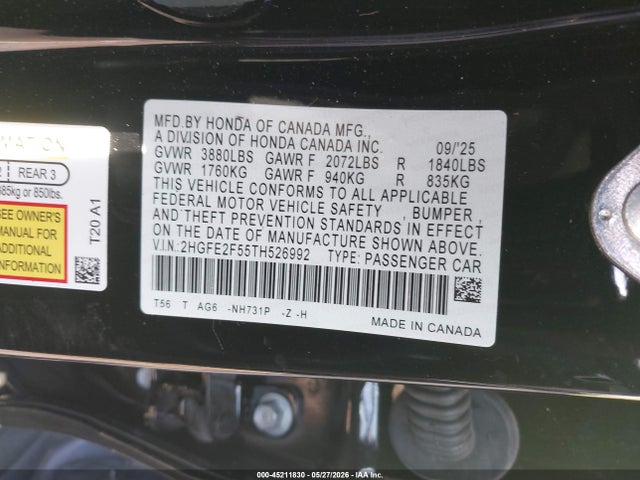 Honda Civic Sport 2026 2HGFE2F55TH526992 Image 9