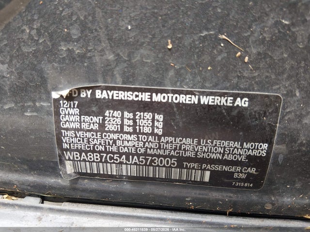 45211839 :رقم المزاد ، WBA8B7C54JA573005 vin ، 2018 Bmw 340i Xdrive مزاد بيع