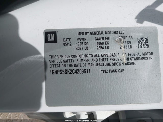 45211842 :رقم المزاد ، 1G4PS5SK2C4209611 vin ، 2012 Buick Verano Leather Group مزاد بيع