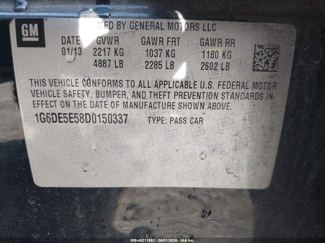 Aukcja sprzedaży 2013 Cadillac Cts Luxury, vin: 1G6DE5E58D0150337, numer aukcji: 45211862