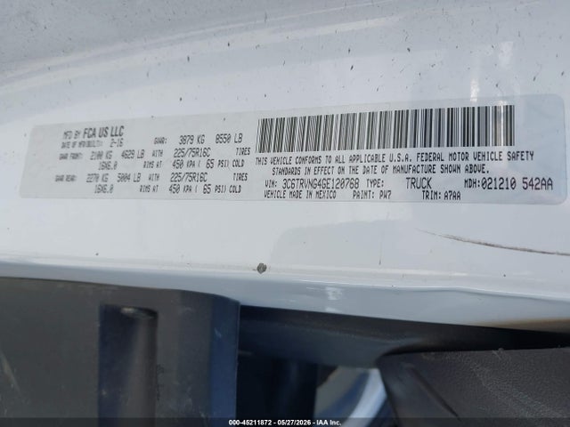 45211872 :رقم المزاد ، 3C6TRVNG4GE120768 vin ، 2016 Ram Promaster 1500 Low Roof مزاد بيع