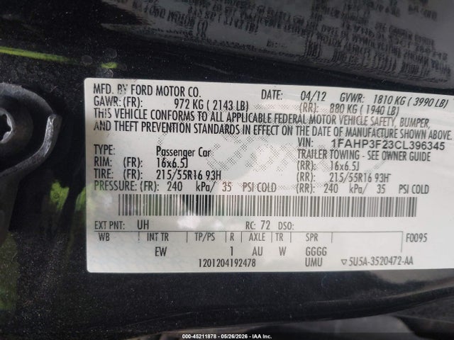 Продажа на аукционе авто 2012 Ford Focus Se, vin: 1FAHP3F23CL396345, номер лота: 45211878