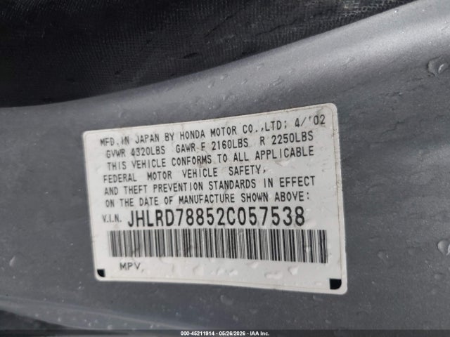 Aukcja sprzedaży 2002 Honda Cr-v Ex, vin: JHLRD78852C057538, numer aukcji: 45211914
