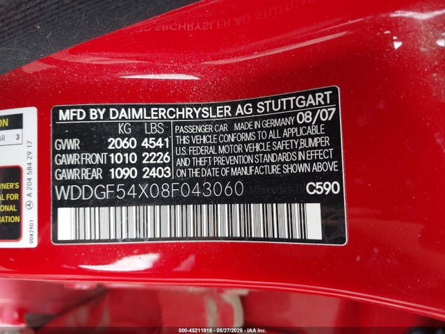 Aukcja sprzedaży 2008 Mercedes-benz C 300 Sport, vin: WDDGF54X08F043060, numer aukcji: 45211918