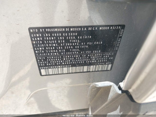 Продаж на аукціоні авто 2025 Volkswagen Taos 1.5t S, vin: 3VV8C7B29SM032819, номер лоту: 45211930