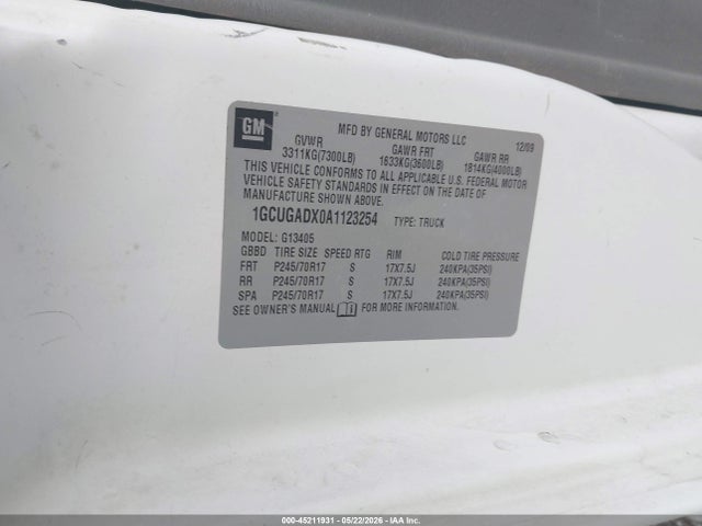Продажа на аукционе авто 2010 Chevrolet Express 1500 Work Van, vin: 1GCUGADX0A1123254, номер лота: 45211931