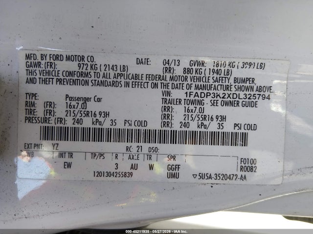 Продажа на аукционе авто 2013 Ford Focus Se, vin: 1FADP3K2XDL325794, номер лота: 45211935