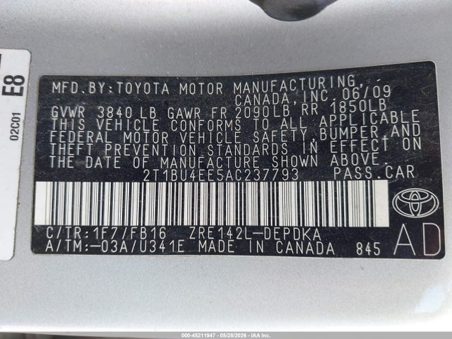 Aukcja sprzedaży 2010 Toyota Corolla, vin: 2T1BU4EE5AC237793, numer aukcji: 45211947