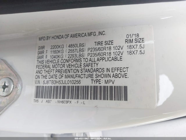2018 Acura Rdx Technology Package/w/technology/acurawatch Plus Pkg მანქანა იყიდება აუქციონზე, vin: 5J8TB3H53JL010256, აუქციონის ნომერი: 45211962