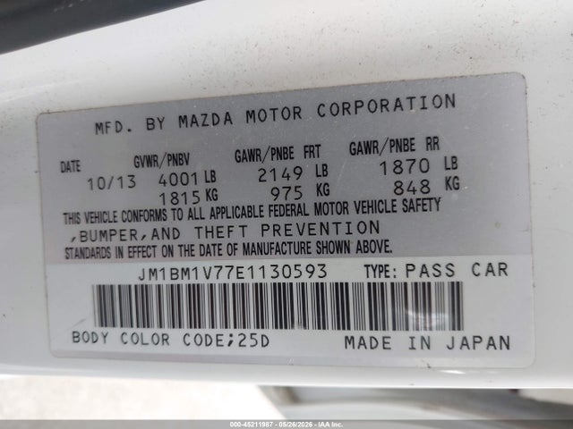 Продажа на аукционе авто 2014 Mazda Mazda3 I Touring, vin: JM1BM1V77E1130593, номер лота: 45211987