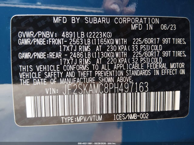 Aukcja sprzedaży 2023 Subaru Forester Wilderness, vin: JF2SKAMC8PH497163, numer aukcji: 45211991