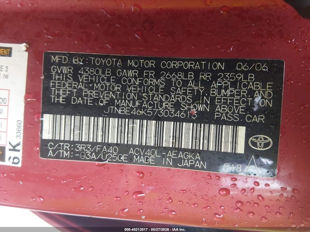 Продаж на аукціоні авто 2007 Toyota Camry Xle, vin: JTNBE46K573034613, номер лоту: 45212017