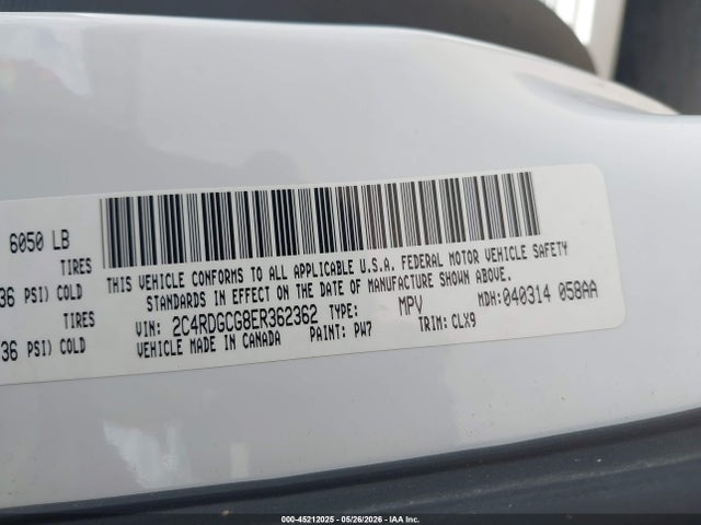 Aukcja sprzedaży 2014 Dodge Grand Caravan Sxt 30th Anniversary, vin: 2C4RDGCG8ER362362, numer aukcji: 45212025