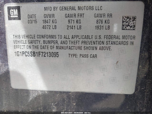 Auction sale of the 2015 Chevrolet Cruze 1lt Auto, vin: 1G1PC5SB1F7213095, lot number: 45212041
