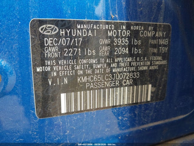 Продаж на аукціоні авто 2018 Hyundai Ioniq Hybrid Blue, vin: KMHC65LC3JU072833, номер лоту: 45212056