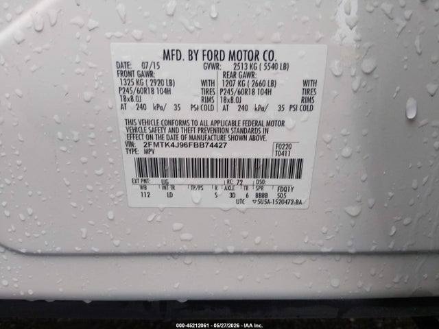Auction sale of the 2015 Ford Edge Sel, vin: 2FMTK4J96FBB74427, lot number: 45212061