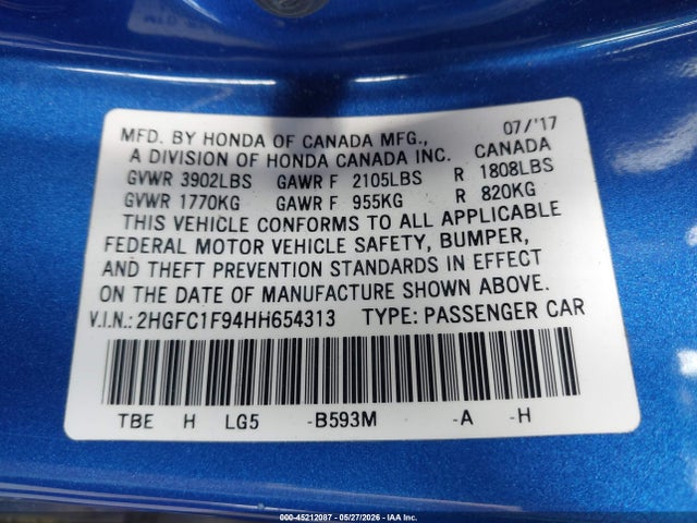 2HGFC1F94HH654313 Honda Civic Touring