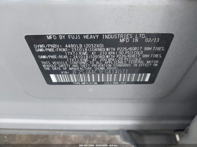 Продаж на аукціоні авто 2014 Subaru Forester 2.5i, vin: JF2SJAAC3EG414071, номер лоту: 45212089