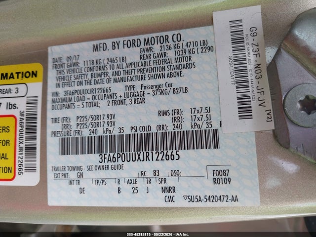 Aukcja sprzedaży 2018 Ford Fusion Hybrid S, vin: 3FA6P0UUXJR122665, numer aukcji: 45212114