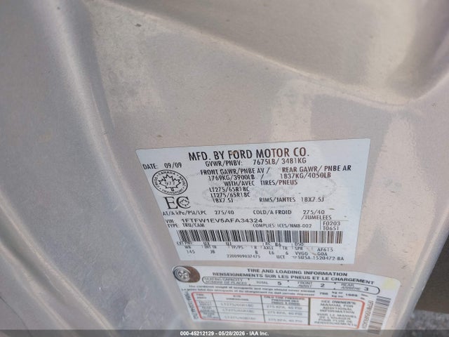 45212129 :رقم المزاد ، 1FTFW1EV5AFA34324 vin ، 2010 Ford F-150 Fx4/harley-davidson/king Ranch/lariat/platinum/xl/xlt مزاد بيع