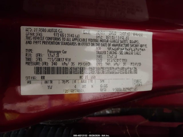 45212132 :رقم المزاد ، 1FADP3K24FL378185 vin ، 2015 Ford Focus Se مزاد بيع
