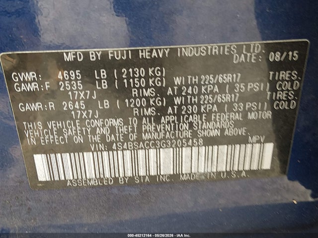Subaru Outback 2.5i Premium 2016 4S4BSACC3G3205458 Image 9