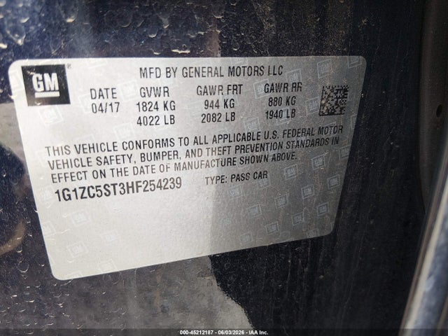 Aukcja sprzedaży 2017 Chevrolet Malibu 1fl, vin: 1G1ZC5ST3HF254239, numer aukcji: 45212187