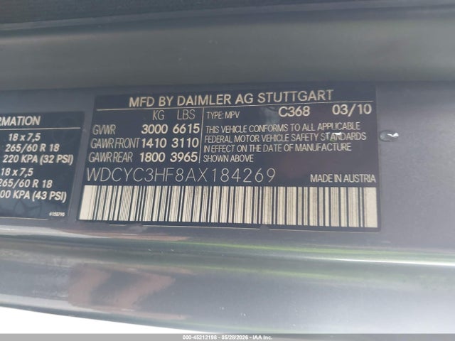 45212198 :رقم المزاد ، WDCYC3HF8AX184269 vin ، 2010 Mercedes-benz G 550 4matic مزاد بيع