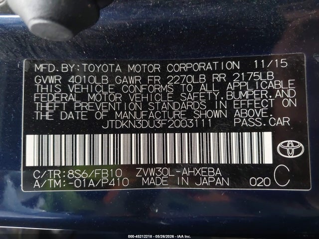 Toyota Prius Two 2015 JTDKN3DU3F2003111 Image 9
