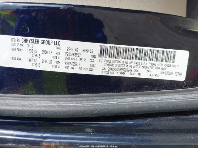 45212236 :رقم المزاد ، 2D4RN5DG0BR683049 vin ، 2011 Dodge Grand Caravan Crew مزاد بيع
