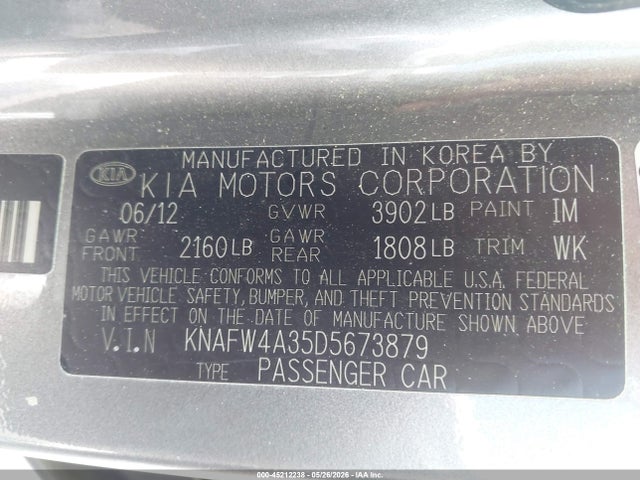 2013 Kia Forte Sx მანქანა იყიდება აუქციონზე, vin: KNAFW4A35D5673879, აუქციონის ნომერი: 45212238