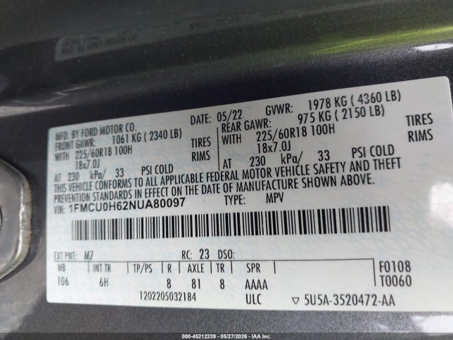 Ford ESCAPE SEL 2022 1FMCU0H62NUA80097 Image 9