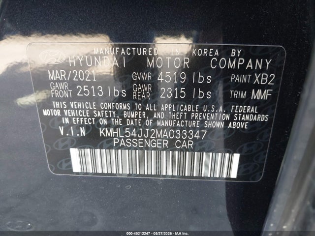 Hyundai Sonata Limited 2021 KMHL54JJ2MA033347 Image 9