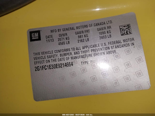 45212263 :رقم المزاد ، 2G1FC1E30E9214664 vin ، 2014 Chevrolet Camaro 2lt مزاد بيع